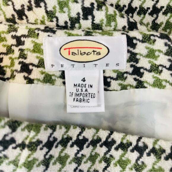 Vintage Talbots green white wool houndstooth preppy office pencil midi skirt 4 - Picture 6 of 7